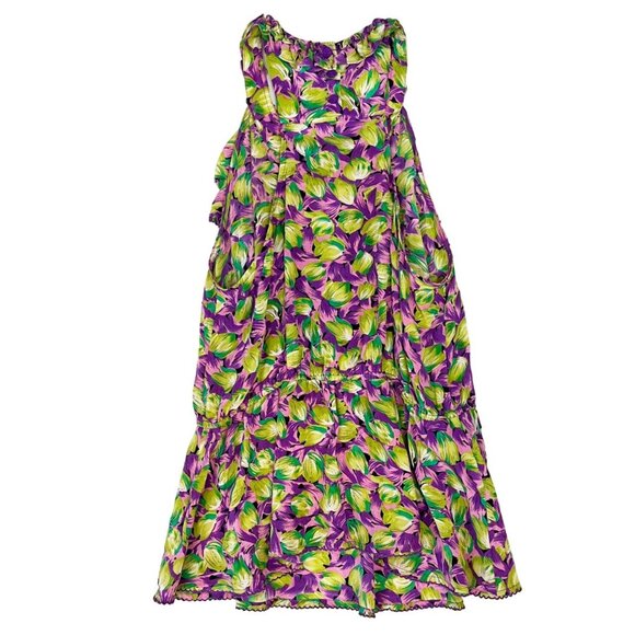 Anthropologie Odille Purple & Green Silk Halter Top Ruffle - Size 2 - Picture 2 of 8